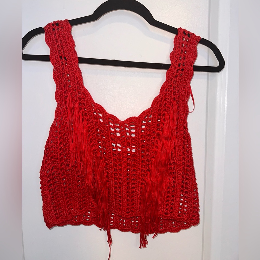 Zara Vibrant Red Crochet Tank Top